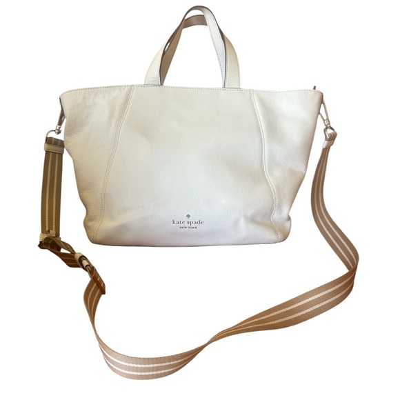 Kate Spade Rosie Satchel Pebbled Leather Removable Wide Strap Crossbody Cream - Picture 1 of 7
